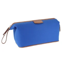 D. R. Harris Canvas and Leather Wash Bag- Blue